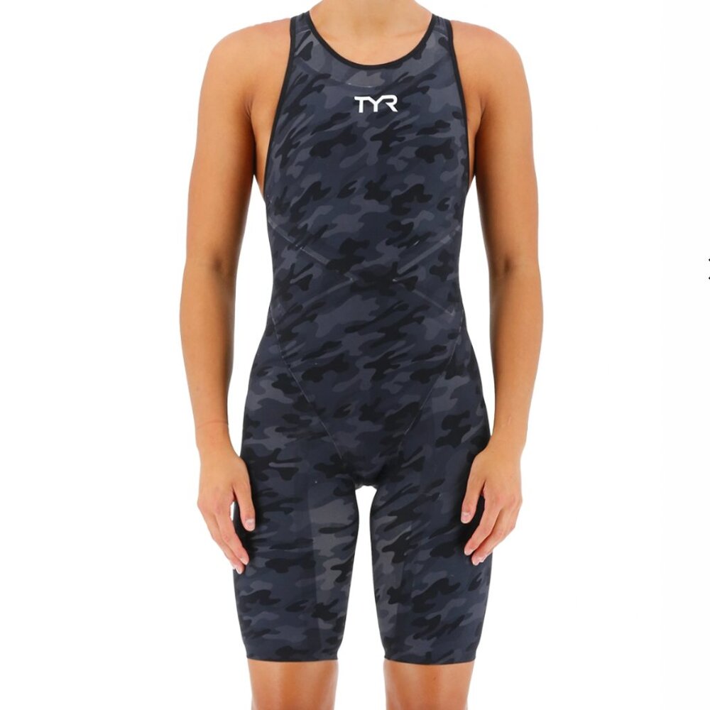 (NWT) TYR Women's Open Back Venzo Tech Suit (Black Camo)